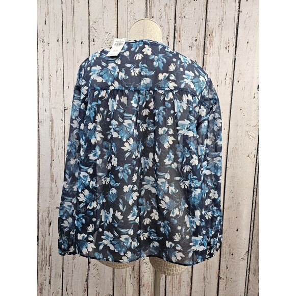 ALK Women's M Abercrombie & Fitch Blue Floral Sheer Peasant Blouse Shirt Top NEW - Picture 5 of 11